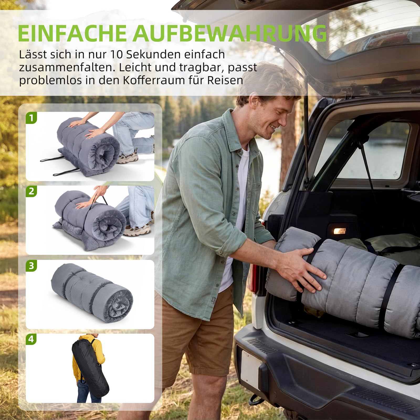 Feldbett Klappbar mit Matratze – 7-Zonen Campingbett 200 kg XXL, Wende-Auflage 2-in-1 Sommer & Winter, Schwerlast Gästebett für Outdoor, Innen, Garten & Zelt,