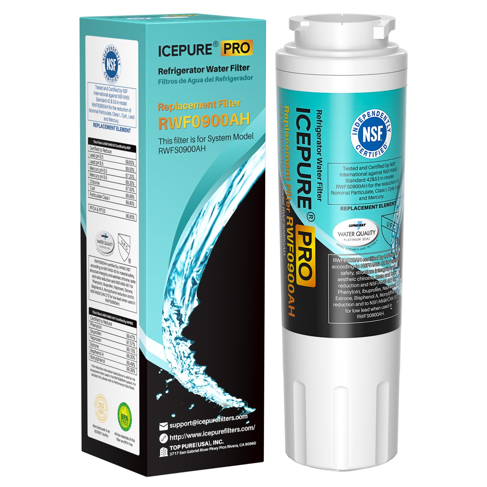 ICEPURE PRO UKF8001 NSF401&amp;53&amp;42 Certified Replacement Everydrop EDR4RXD1, Filter 4, Maytag UKF8001AXX UKF8001P, Whirlpool 4396395 WF-UKF8001 FMM-2 MPF15090 SGF-M9 Refrigerator Water Filter 1PACK