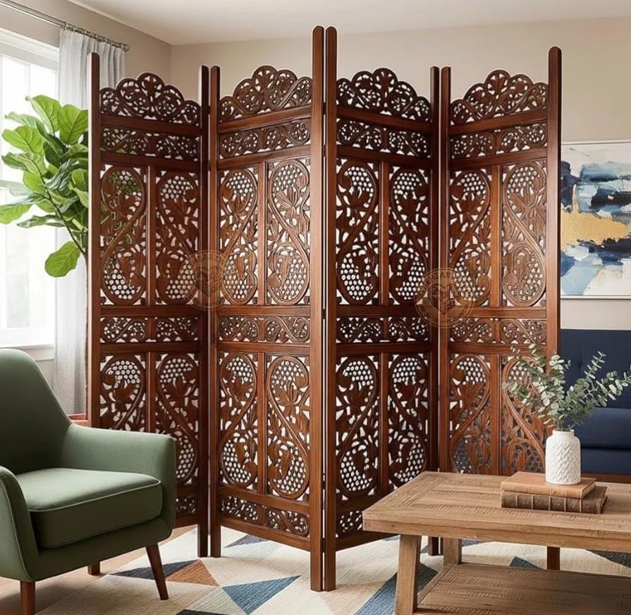 Wooden Partition Wall Divider for Living Room | Room Divider Partition & Wall Partition for Hall, S Design, 183x203 cm (4- Panels)-image-36
