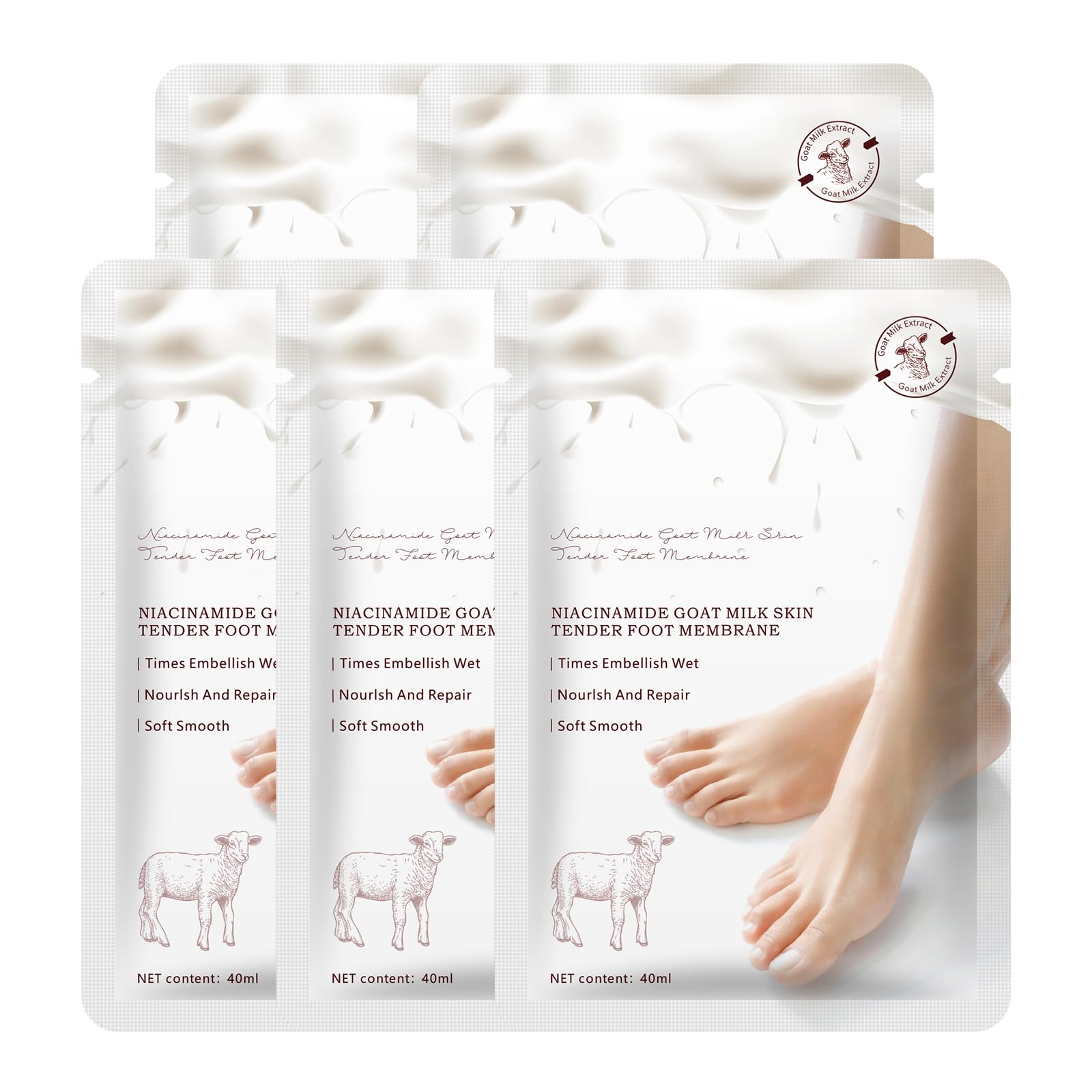 GUOYAOLIFU Hydrating Foot Masks Set for Women Men,5 Pack Socks Mask for Dry Cracked Feet（Milk）