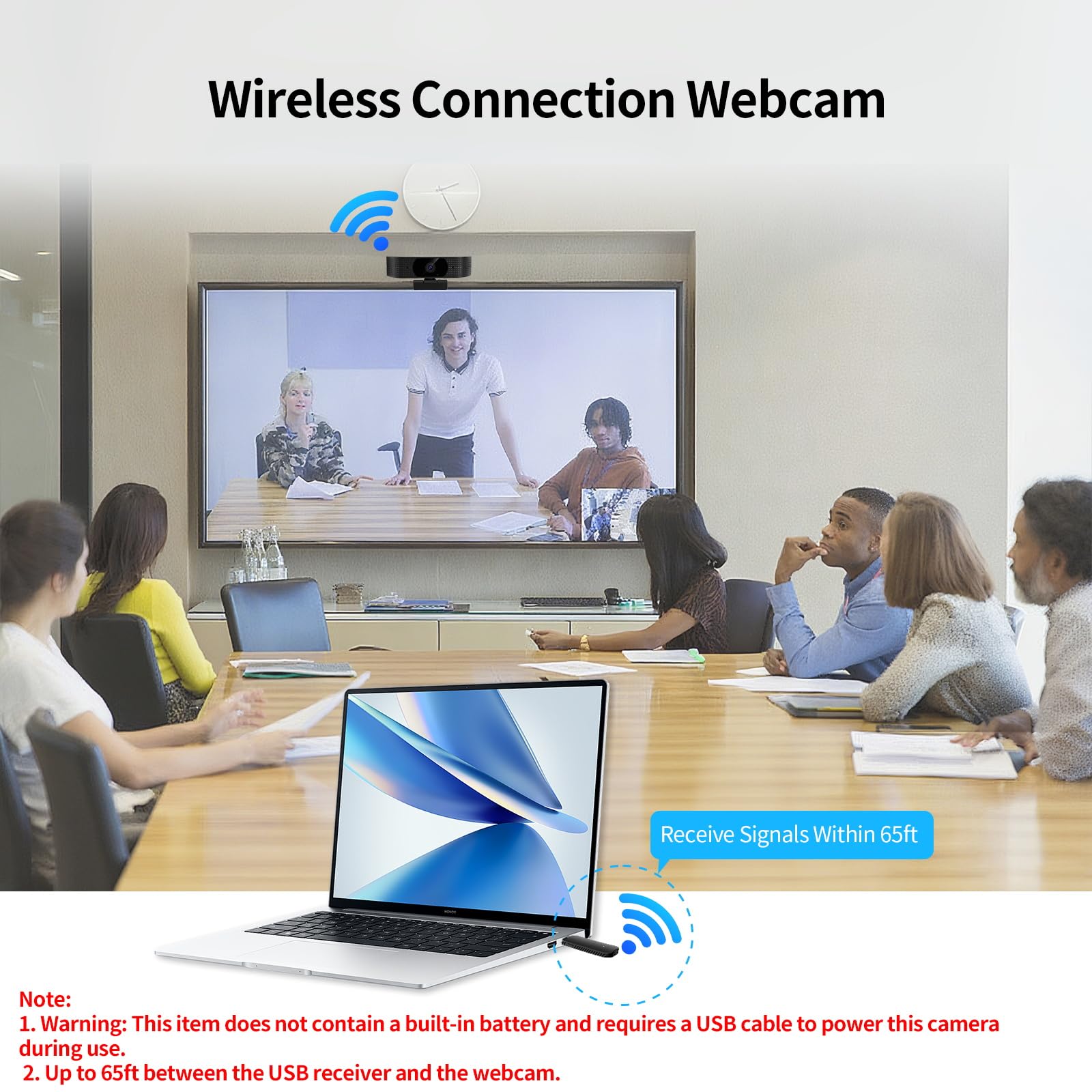 Cámara web inalámbrica 1080P para PC, cámara web con micrófono que reduce el ruido, FOV de 92°, rotación de 360°, Plug and Play, cámara inalámbrica funciona con Skype, zoom para reuniones de