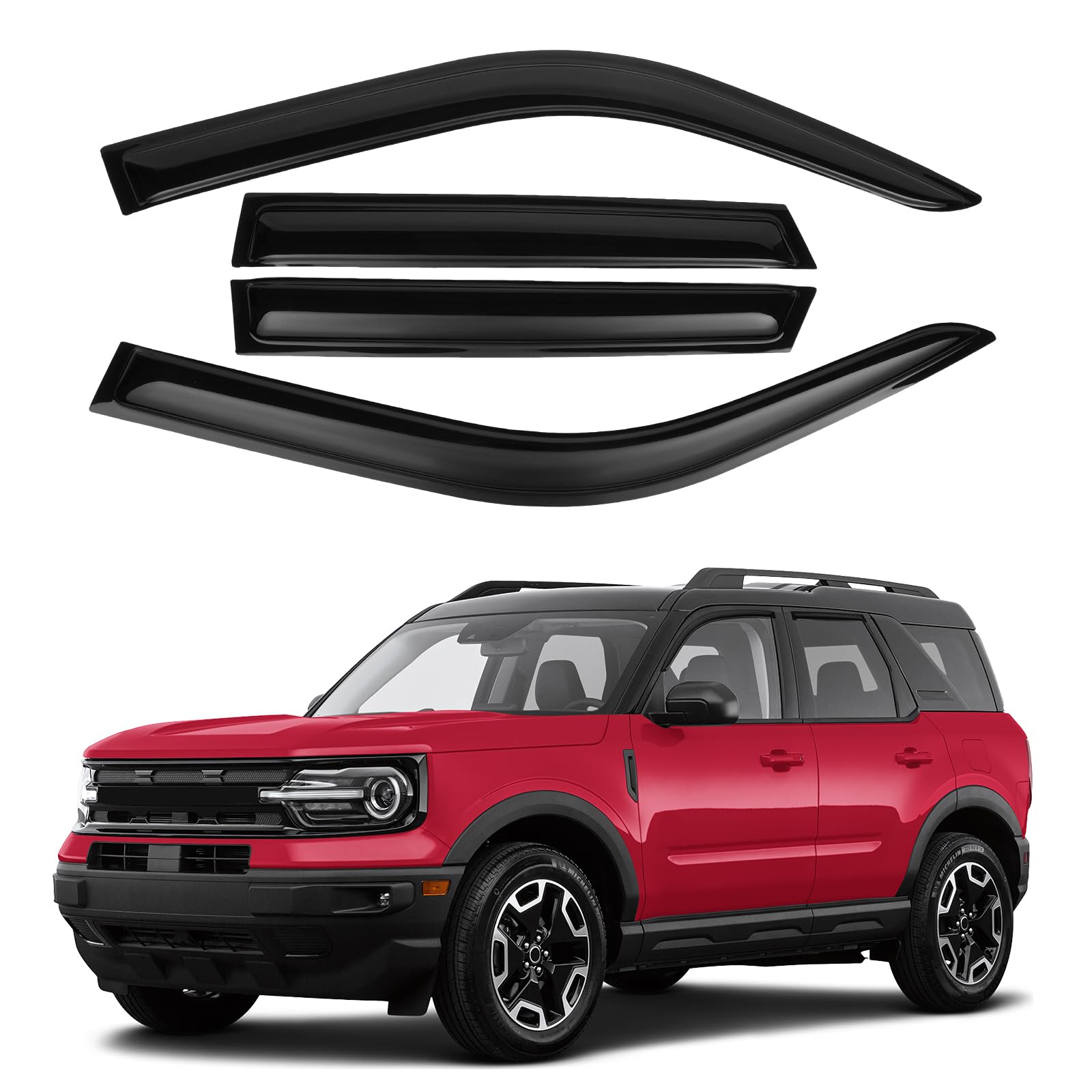 Rain Guards - Window Visors for Ford Bronco Sport 2021-2025 2026, Outside-Mount Tape-On Side Window Wind Deflectors for Ford Bronco Sport Accessories, Vent Visors Shades Rainproof 4PCS
