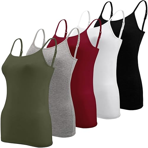 BQTQ 5 Pcs Women's Camisole Tank Top Undershirt Spaghetti Strap Basic Camisoles