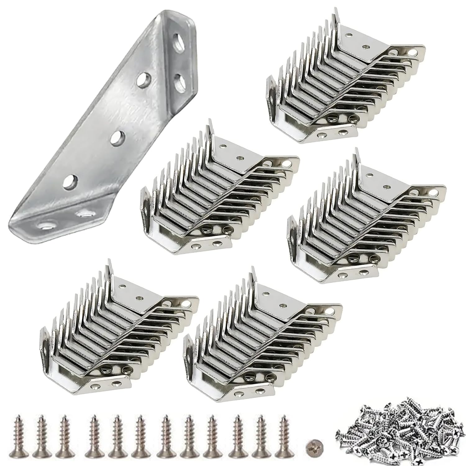 Stainless Steel L Brackets for Wood – Heavy Duty Corner Bracket, Angle Bracket, Corner Brace, L Brackets for Shelf, Table, Cabinet, Drawer, Furniture Connector Hardware (50 Pcs + 350 Screw)