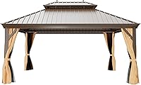 Vista 7 de Gazebo de aluminio para exteriores de 12 x 16 pies, toldo de acero galvanizado de doble techo con malla y cortinas para jardín, patio trasero