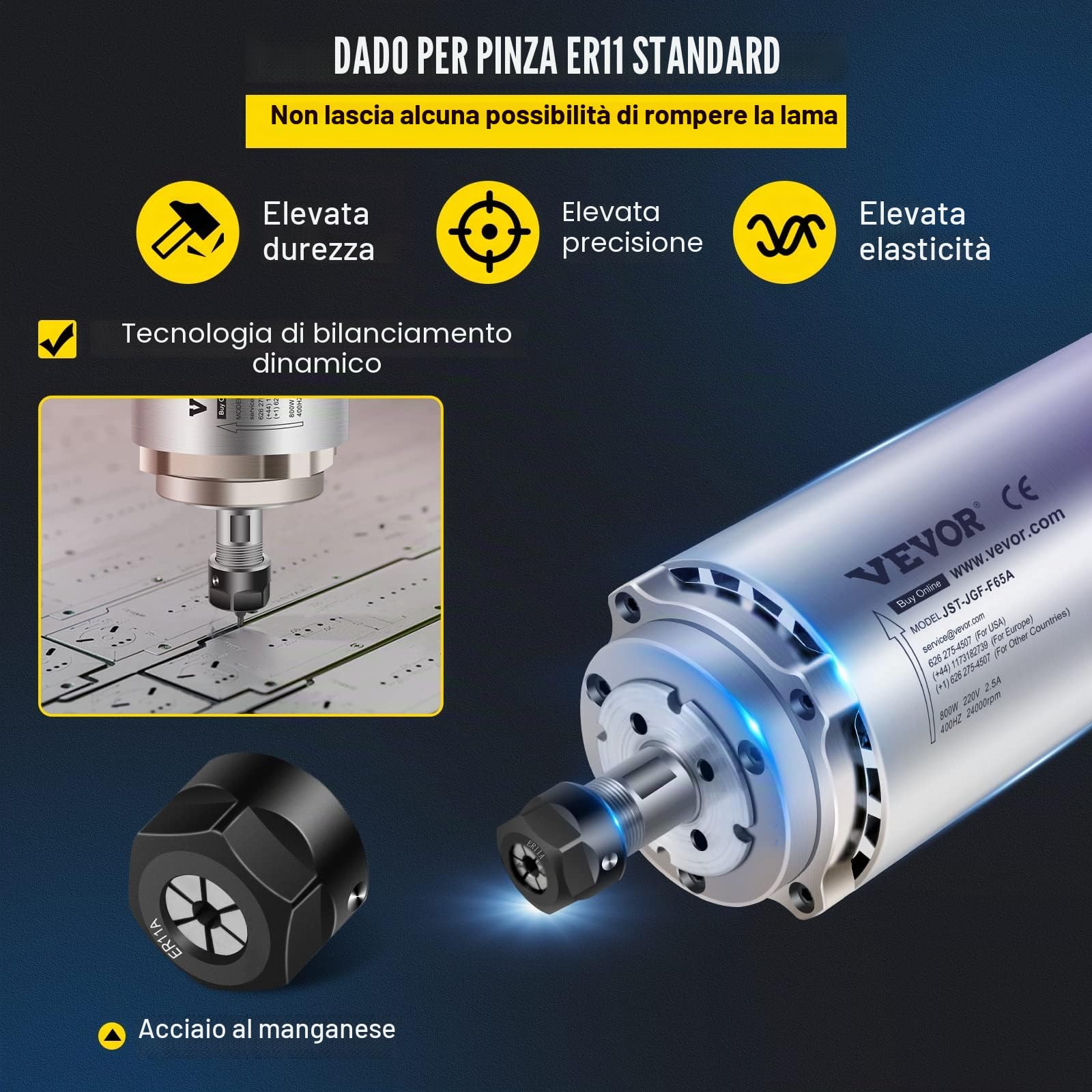 VEVOR 0.8KW Motore Per Mandrini Raffreddato Ad Aria Milling