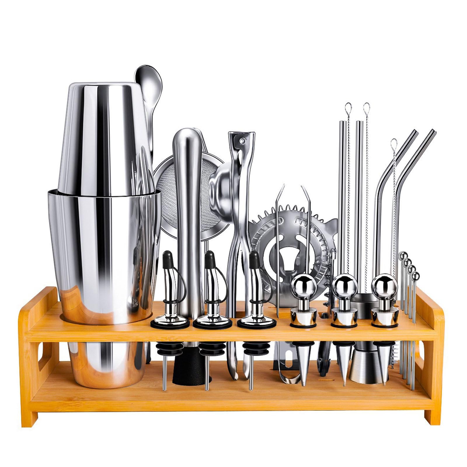 Coctelera de Acero Inoxidable 26/11/5 piezas Profesional Barman Herramientas Con Soporte con Mortero de Cóctel Accesorios Profesional Cóctel Recetas set de regalo para Mezclar Bebidas Barra,hogar