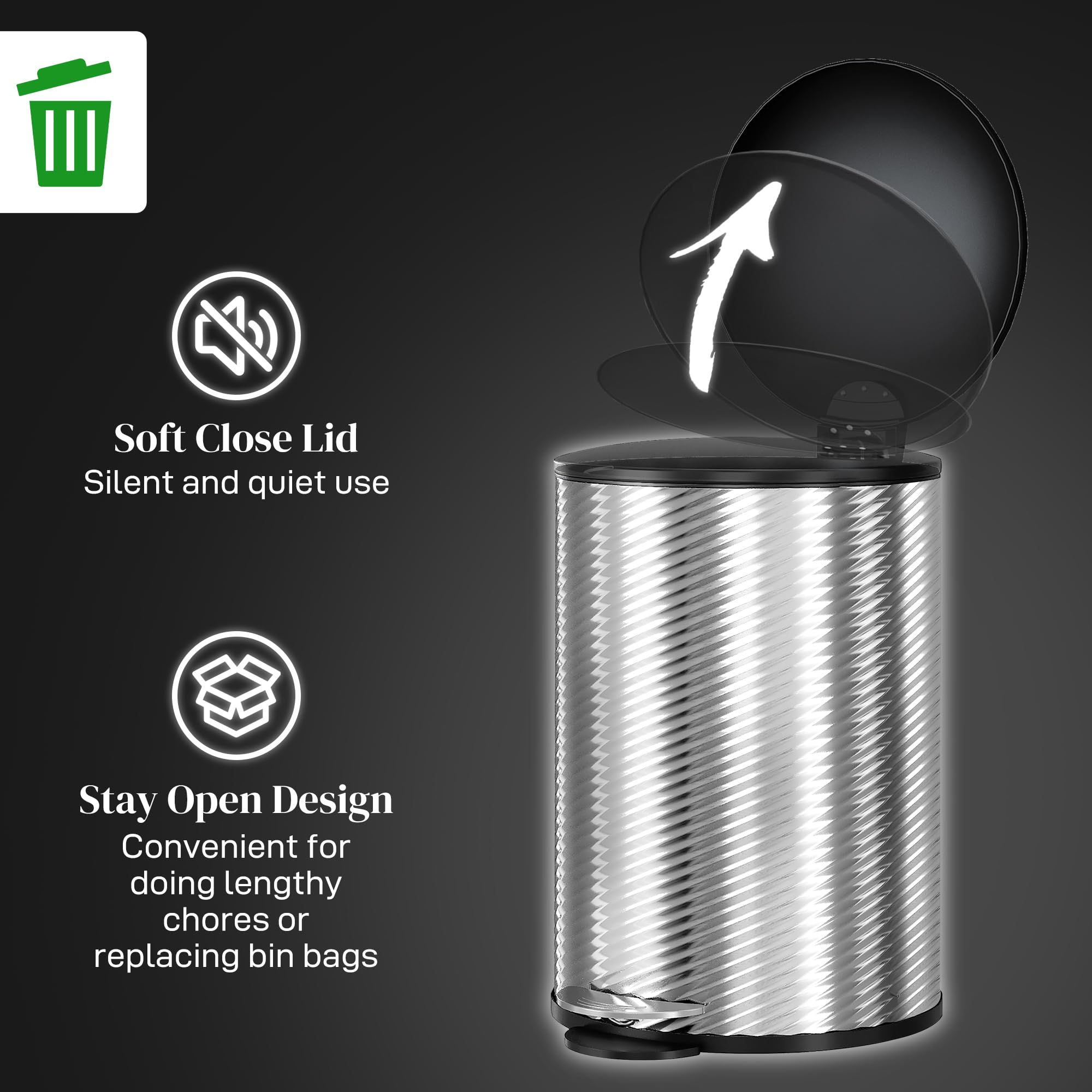 HOMCOM 20 Liter Kücheneimer, Edelstahl Treteimer mit Soft-Close-Deckel, Fingerabdruck-resistent, zylindrischer Mülleimer mit Fußpedal und herausnehmbarem Inneneimer, Silber