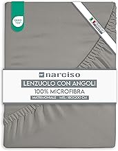 NARCISO Double Fitted Sheet 180 x 200 + 25 cm in Embossed, Plain Microfibre, Breathable and Hypoallergenic, Made in Italy (Light Grey)