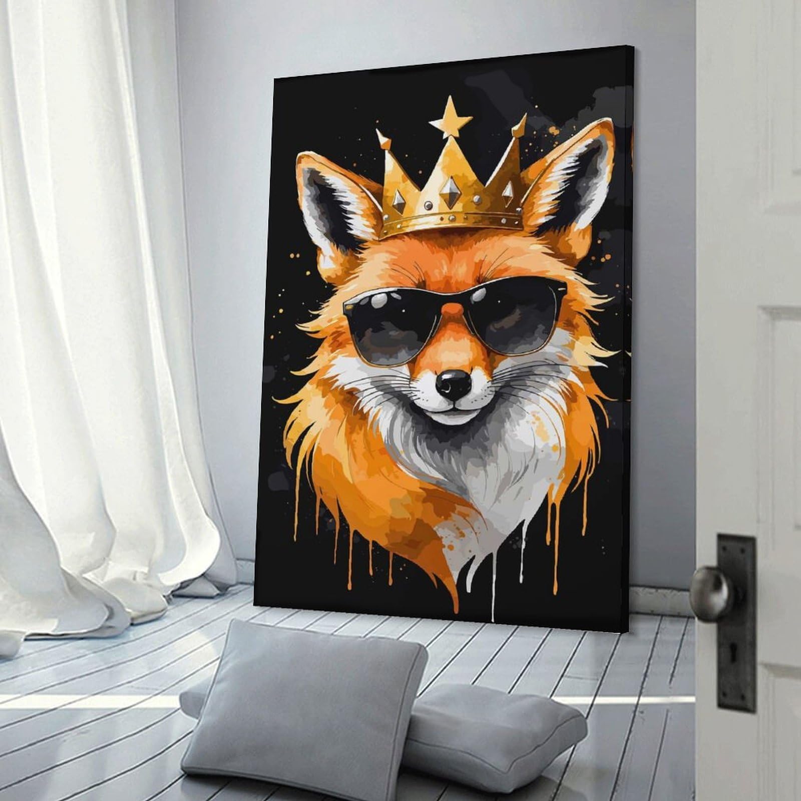 Junmoney Hanging Wall Art Cool Fox King Portrait, 24x36inch(60x90cm), for Wall Displays, Bedrooms Or Room Updates, Wall Decor Suited to Curated Displays