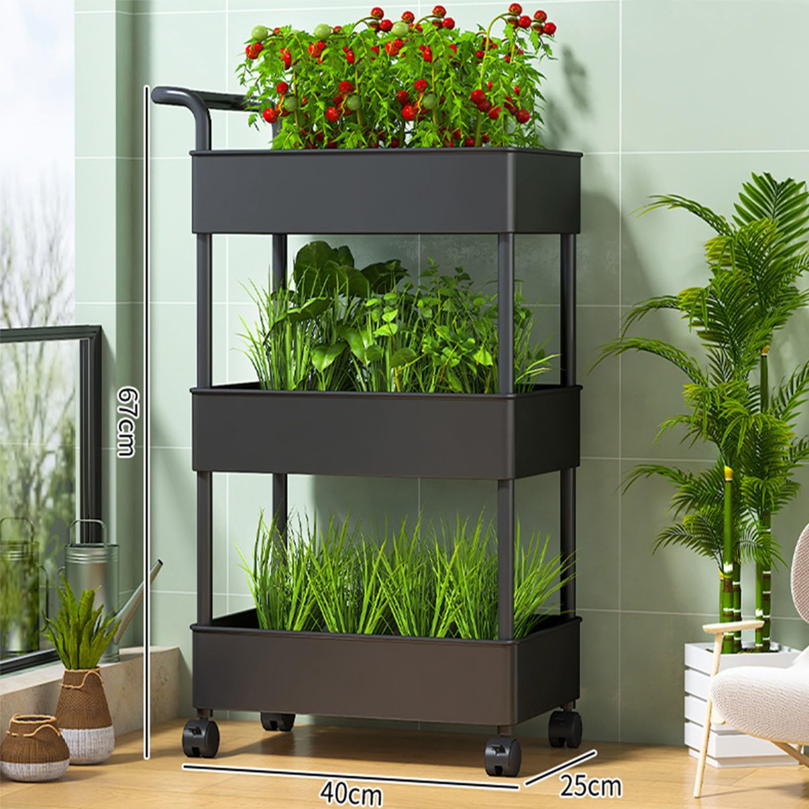 Sistema de cultivo hidropónico, cama de jardín elevada vertical con ruedas, carrito de plantación de varios niveles para frutas y verduras