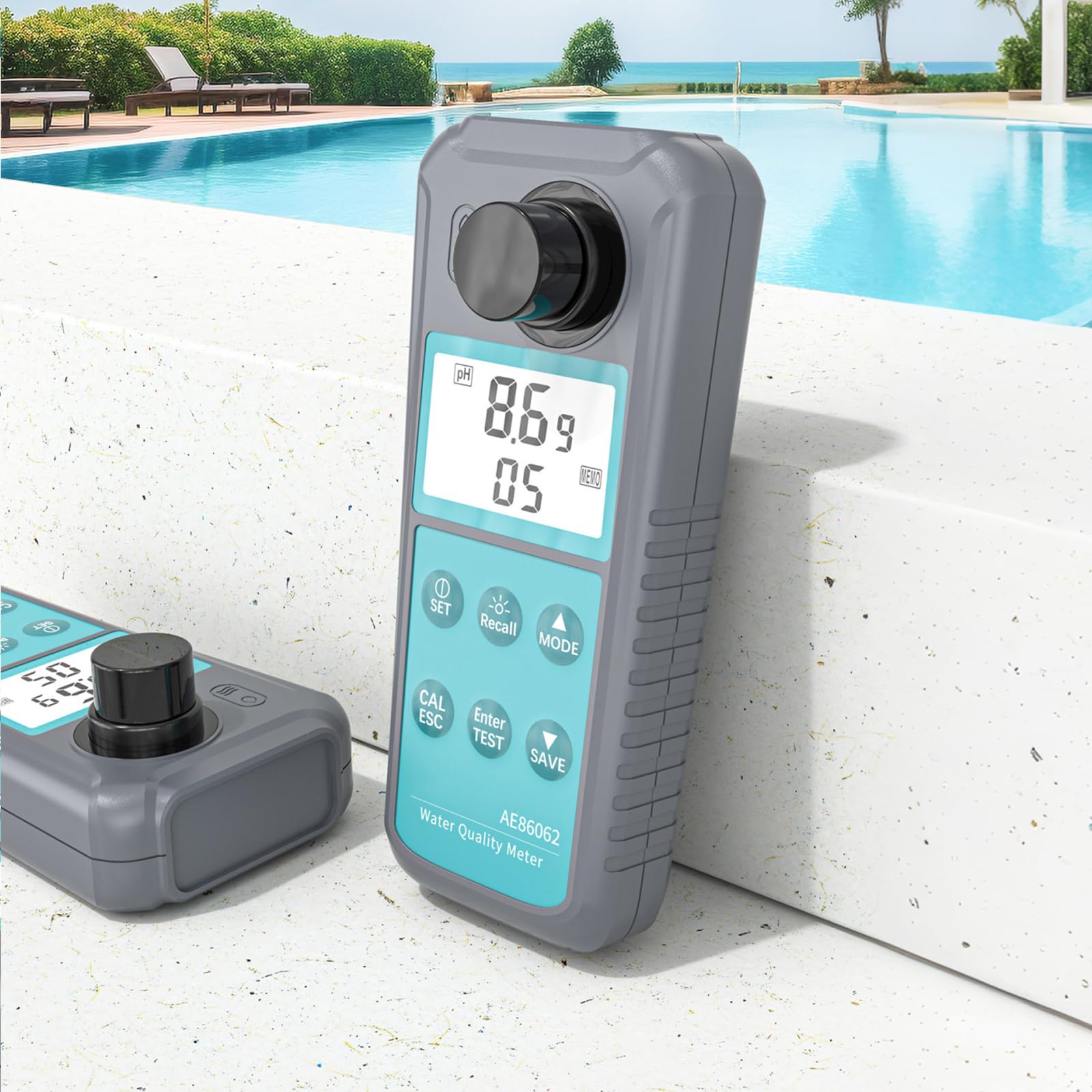 Medidor Digital De Calidad del Agua, Detector Multiparamétrico con Sonda, Turbidez/pH/Cloro Residual, 99 Registros De Datos Almacenados, Cambio De °C/°F, para Acuarios Y Piscinas