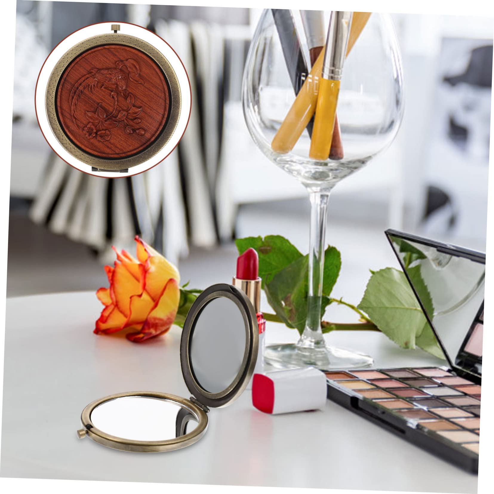 PACKOVE 4 Stück Faltbarer Kosmetikspiegel aus Antikem Design Tragbarer Doppelseitiger Taschenspiegel Perfektes Accessoire für Reisen und Make Up für Damen Leicht und Kompakt
