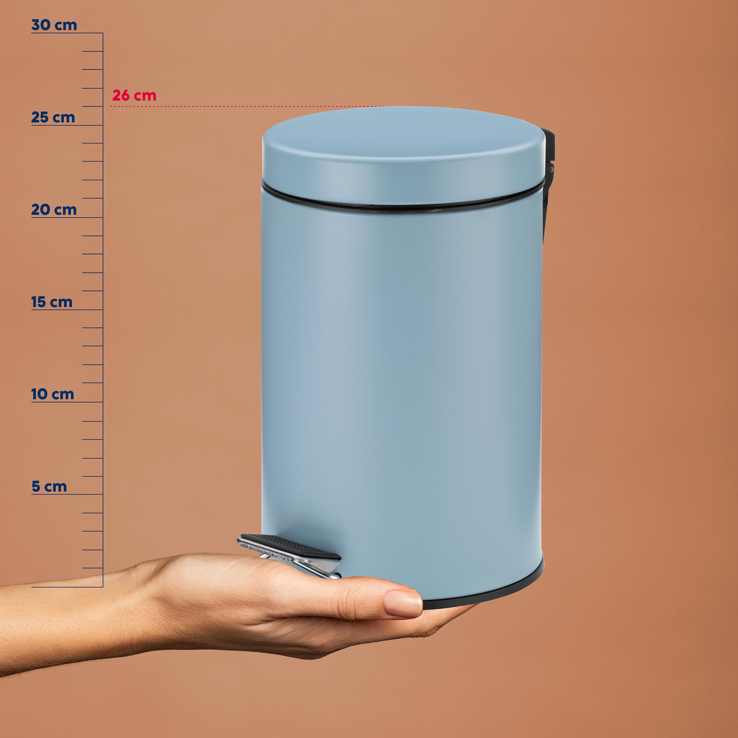 kela Cubo para cosméticos azul 3 l, cubo de basura con pedal de metal para el baño, cubo de basura para el baño con cubo interior y asa de transporte, MONACO, azul hielo mate