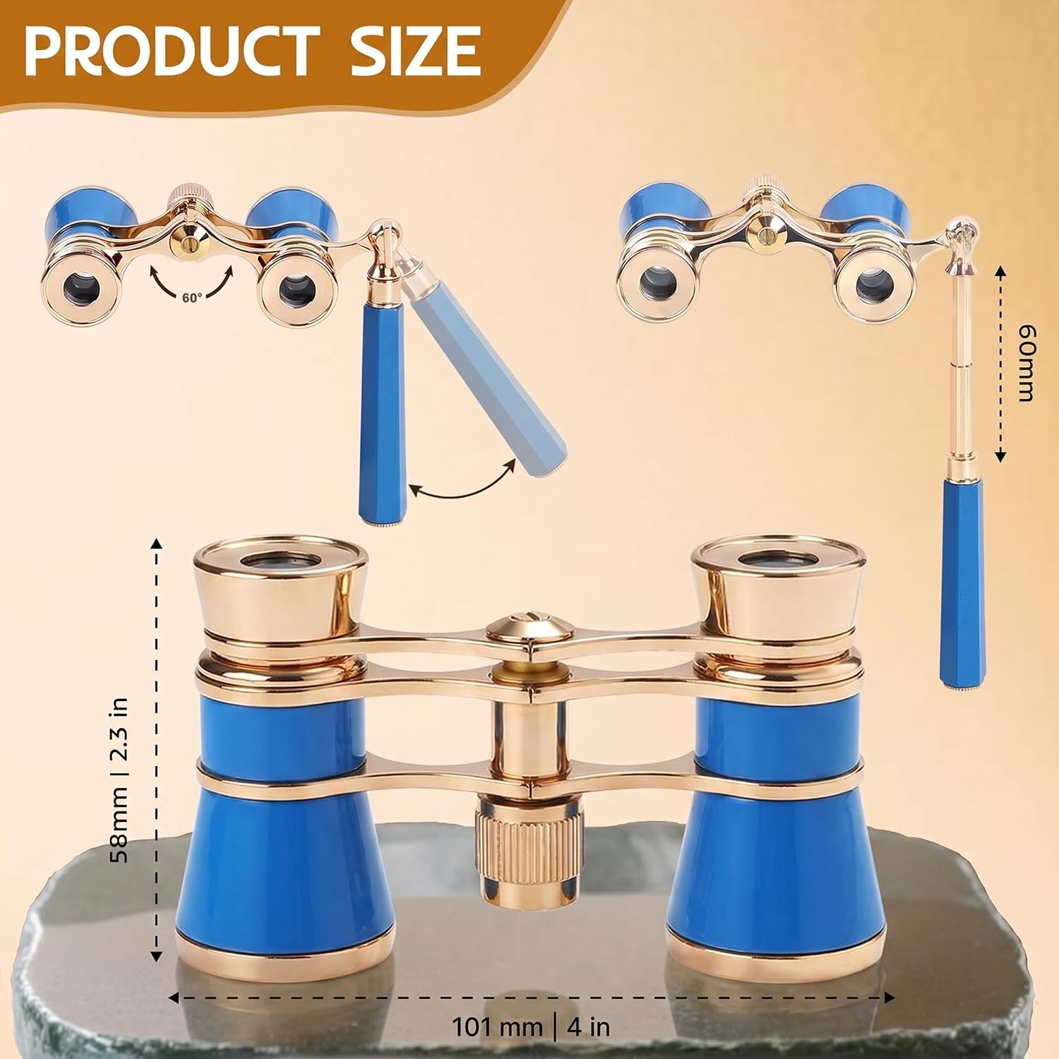 Opera Glasses Binoculars,3X25 Theater Binoculars with Foldable Handle for Adults Kids Women,Small Portable Opera Glasses for Theater and Concert Viewing (Blue with Handle)