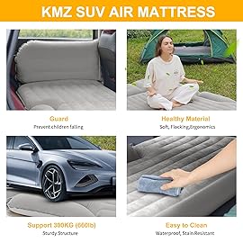 KMZ SUV Air Mattress Thickened and Double-Sided Flocking Travel Camping Bed with 2 Pillows & Electric Pump Dedicated Mobile Cushion Inflatable Bed for SUV Trunk and Rear Seat (Light Gray)
