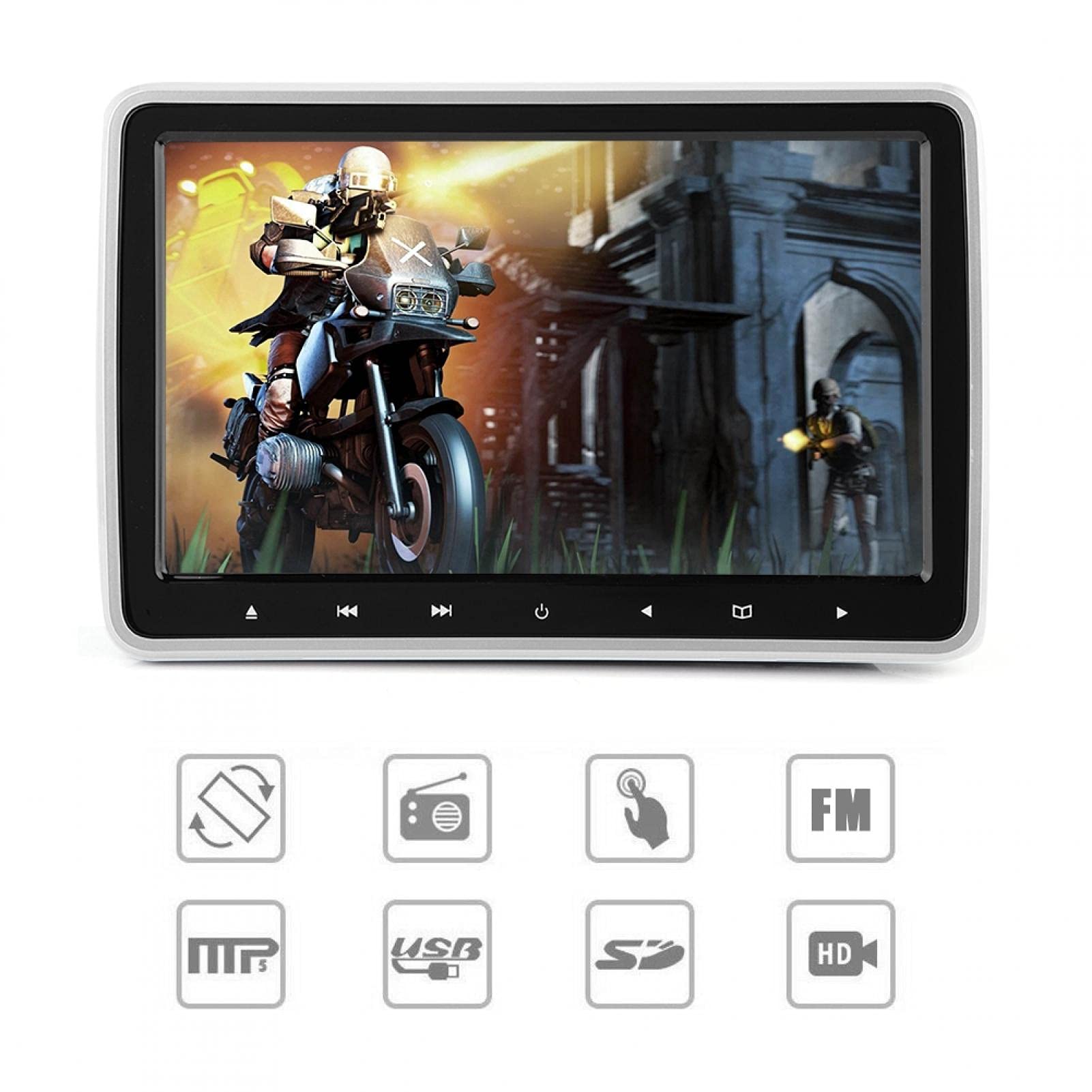 Monitor de reposacabezas, 10.1in 16: 9 TFT HD Reposacabezas de coche Reproductor de DVD Monitor de almohada digital portátil con clip Auriculares estéreo de 3,5 mm