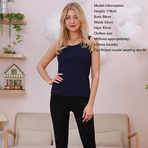 Miniatura 6 de Camiseta térmica sin mangas para mujer, ajuste holgado, talla grande, gruesa, cálida, sin mangas, con forro polar, ropa interior, capa base superior