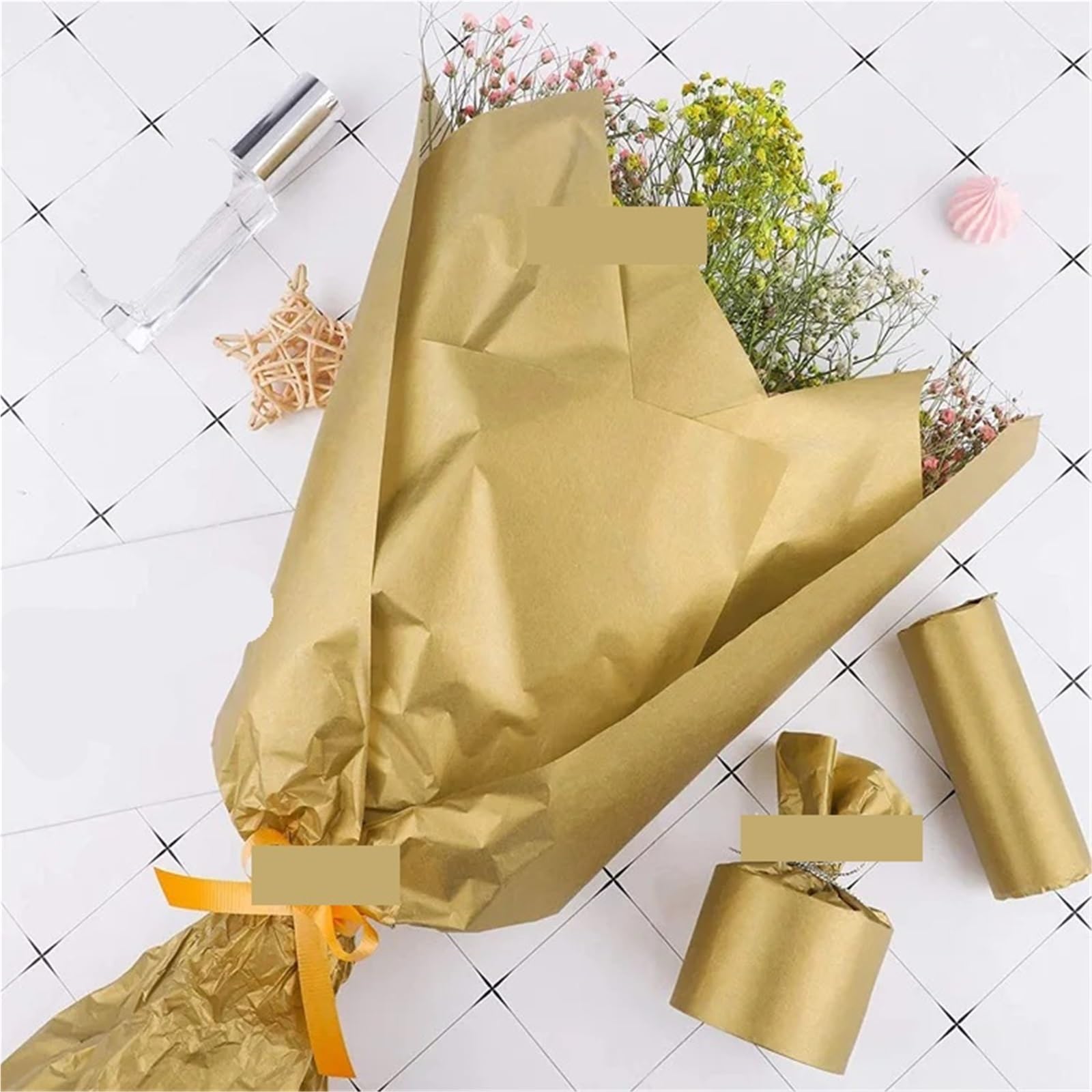Florist Blumenstrauß Geschenkpapier, Geschenkpapier, 20 Stück Seidenpapier, Blumenmuster, 50 x 70 cm, mehrfarbig(Black)