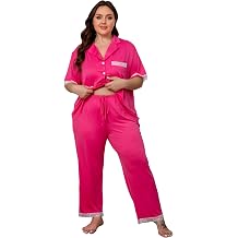 Vozanet Women Short Sleeve Long Pants Pajama Sets Lace Trim Button Down Sleepwear Plus Size Knit Loungewear Sexy Nighty