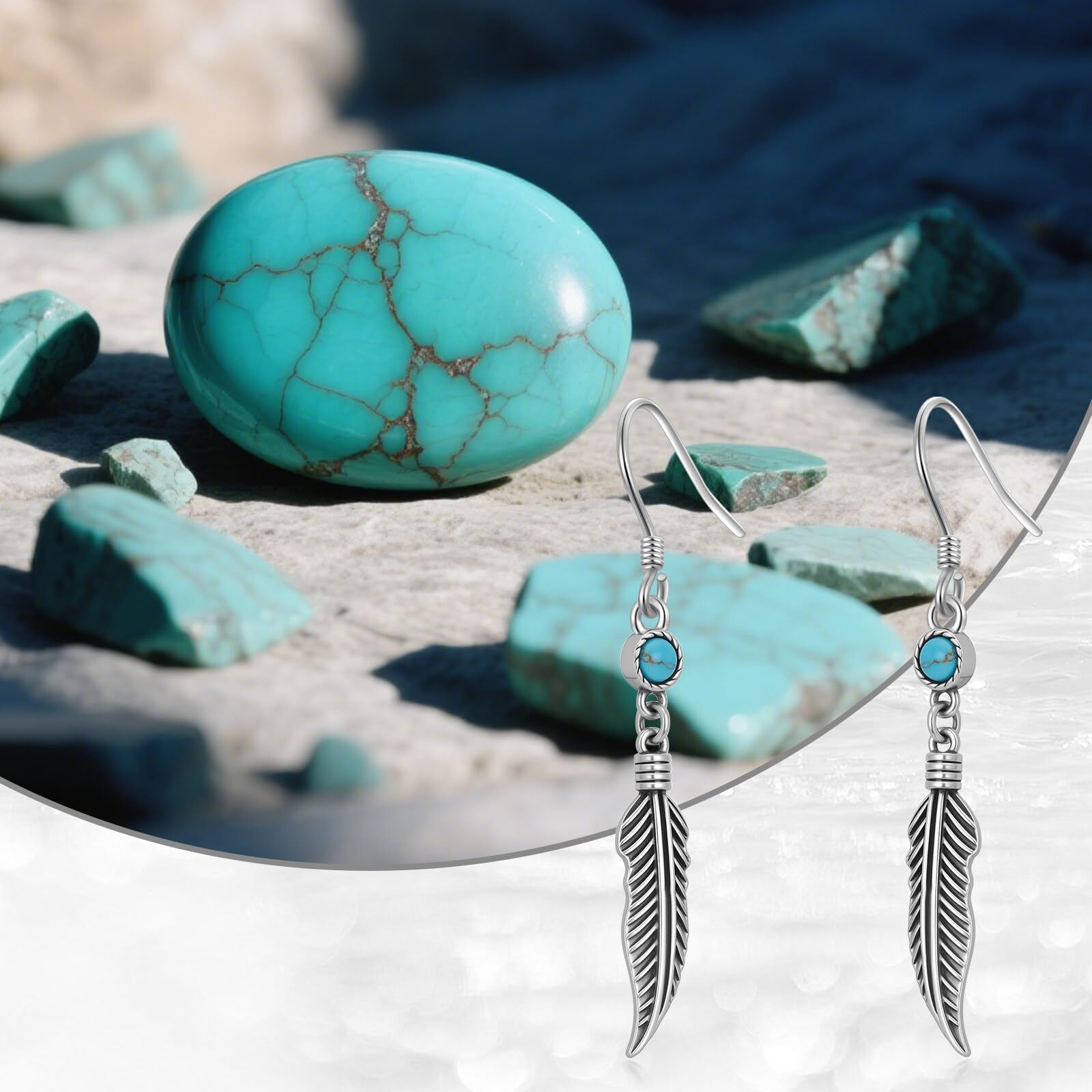 Orecchini pendenti in argento Sterling 925 con vera piuma turchese, orecchini pendenti da donna