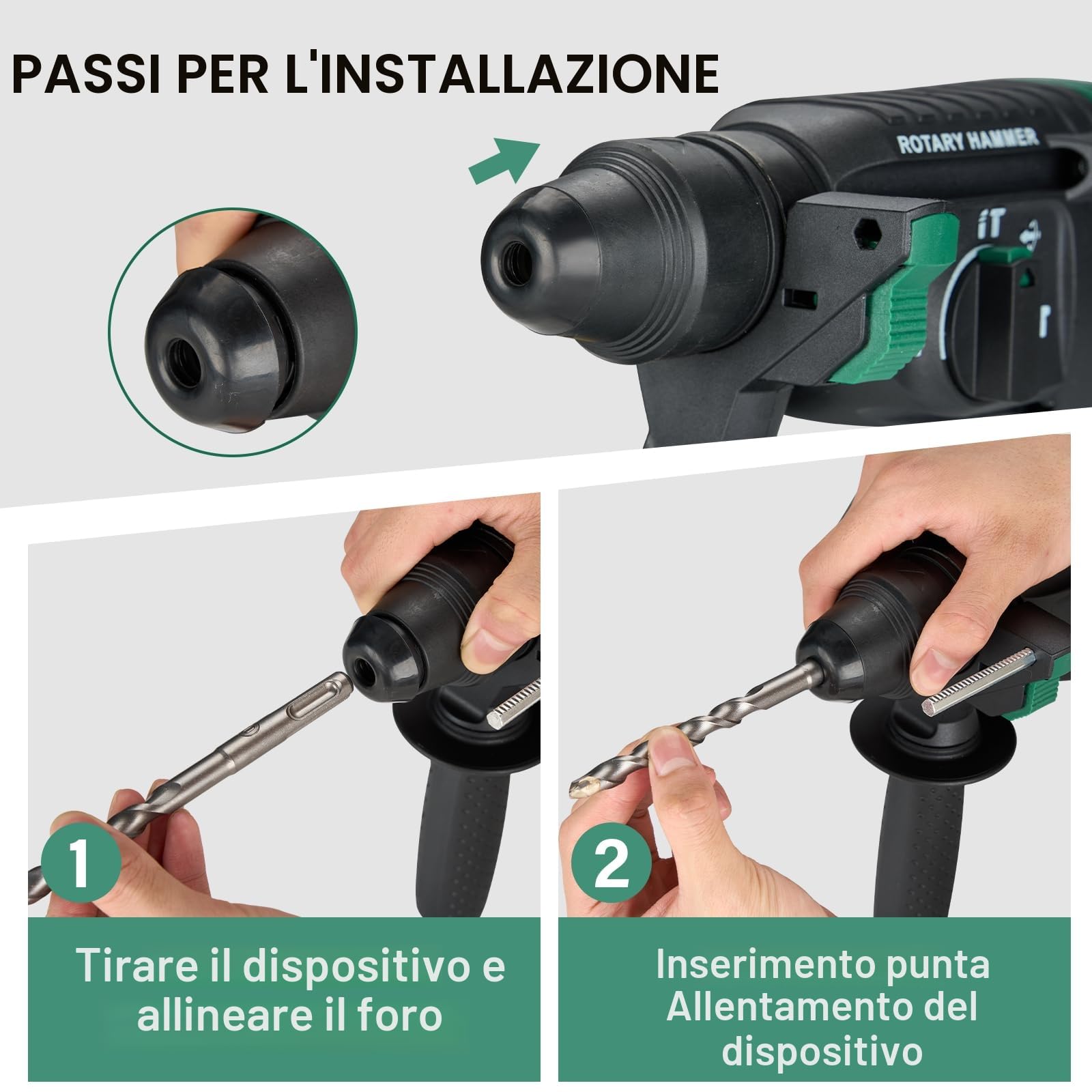 STANEW Martello Perforatore SDS Plus 950W, Martillo ligero 0-1150giri/min/5100BPM,4 funzioni e frizione di sicurezza, impugnatura girevole a 360°, velocità variabile, Calcestruzzo Acciaio, Legno
