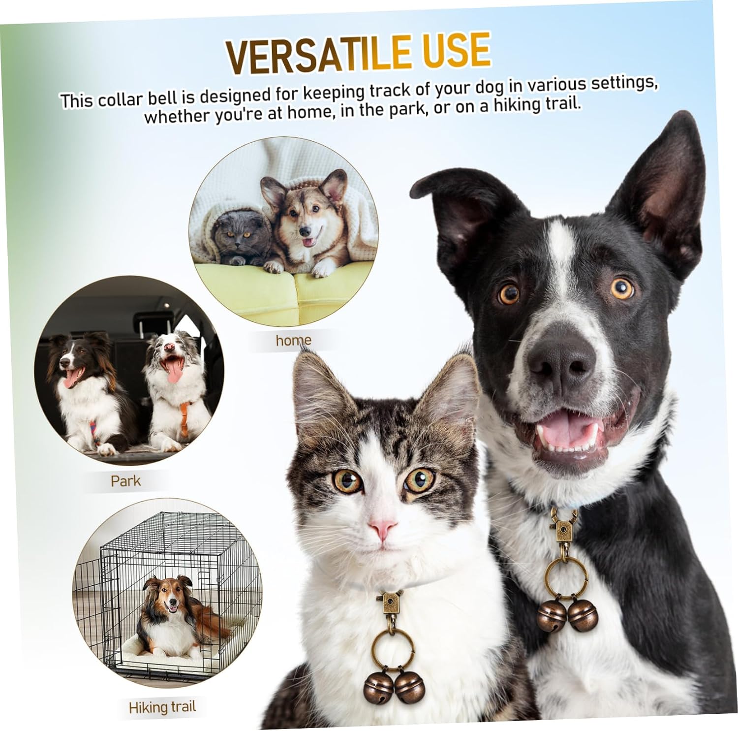 BESTonZON Brass PET Bell Keychain Decorative Dog Collar Bell Pendant for Training Tracking PET Decor Loud Cat Collar Accessory