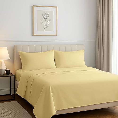 Carressa Linen 100% Egyptian Cotton Sheets California King Size - 1200 Thread Count 4 PC Cal King Sheets Egyptian Cotton, Soft, Cooling Sateen Sheet, High Thread Count Luxury Hotel Bed Sheet - Beige