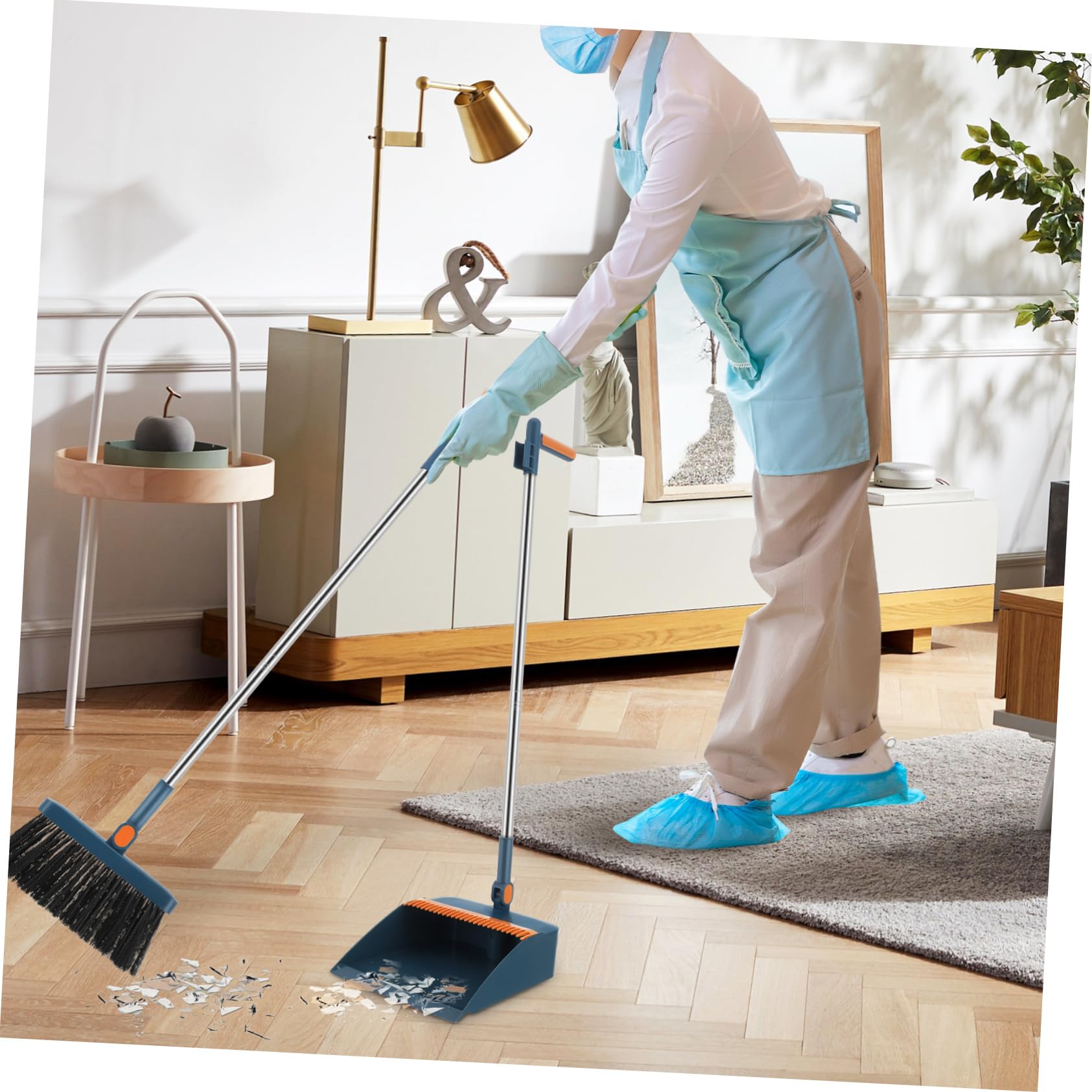 Ipetboom Juego de Escoba y Recogedor de Pie Plegable Azul, 3 Piezas