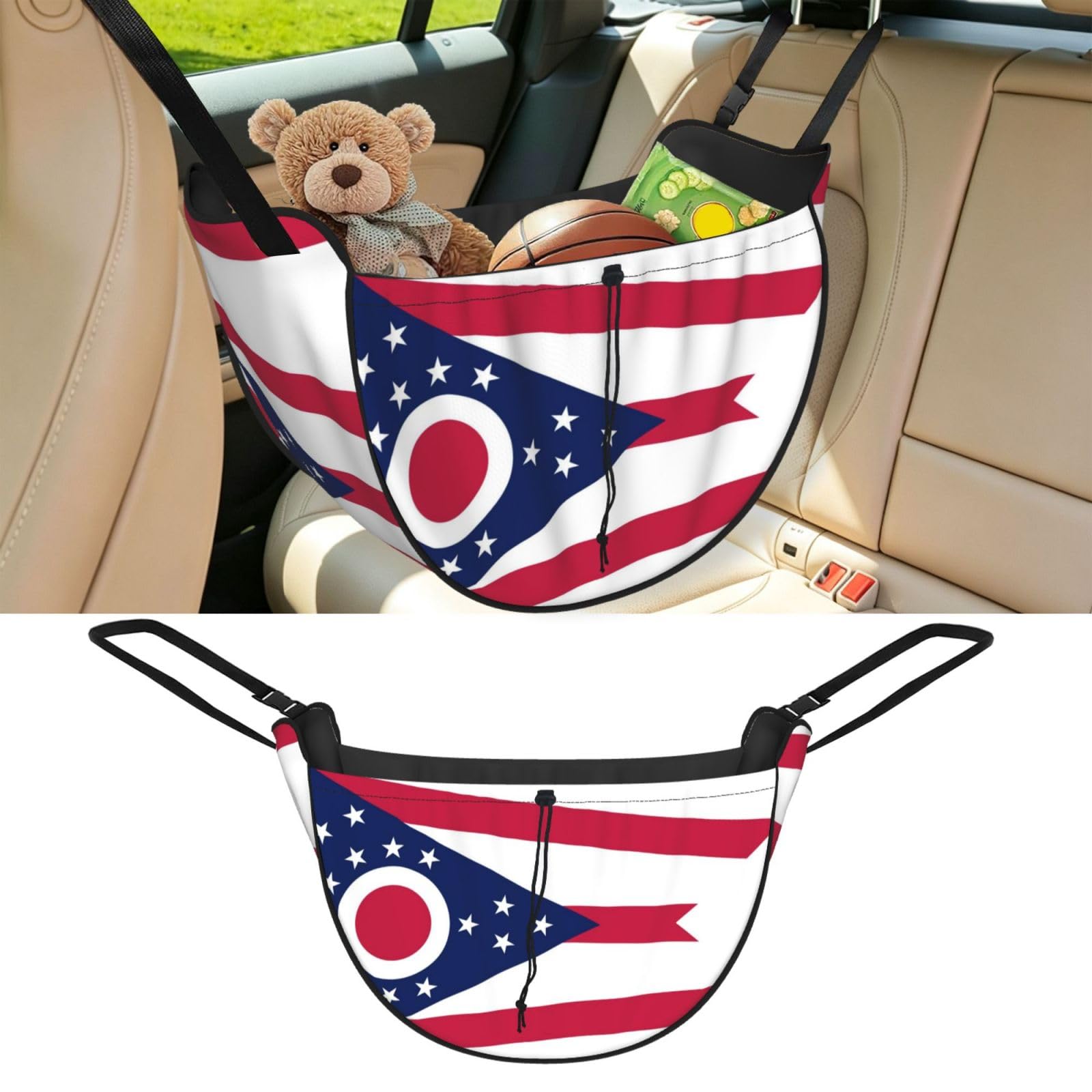 Cntdbu Black Ohio State Flag Car Seat Organizer-Backseat Storage Bag For Travel