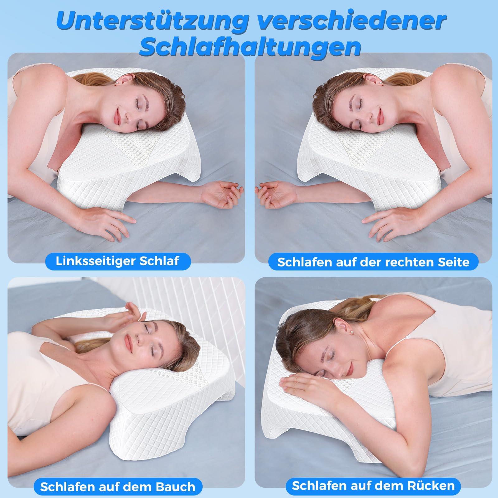 SAHEYER Seitenschläferkissen mit Armloch, Ergonomisches Kopfkissen, Memory Foam Kissen, Multi-Angle Armholes Nackenkissen für die auf der Seite/Rücken/Bauch schlafen