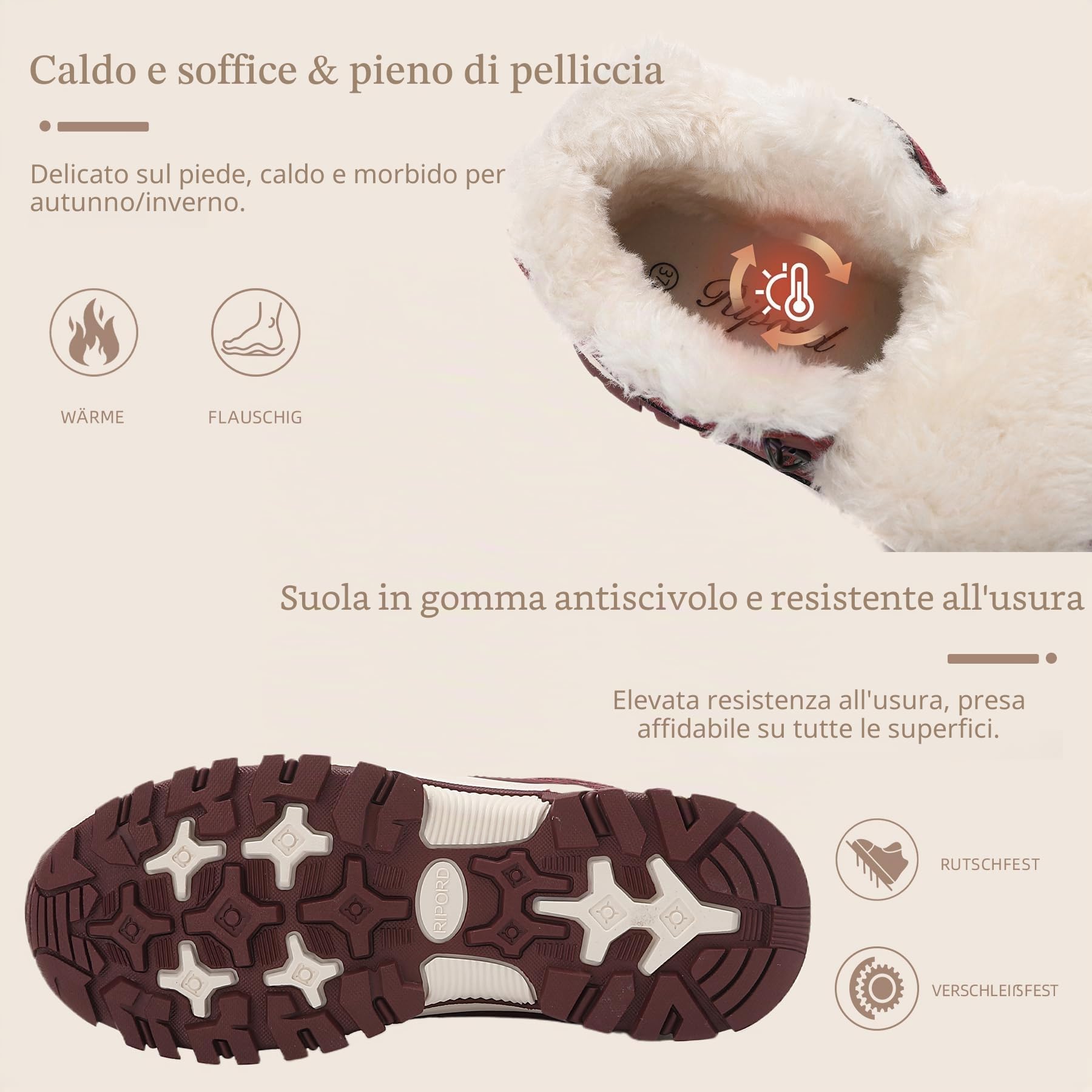 Scarpe invernali da donna, calde, da trekking, da neve, 36-41
