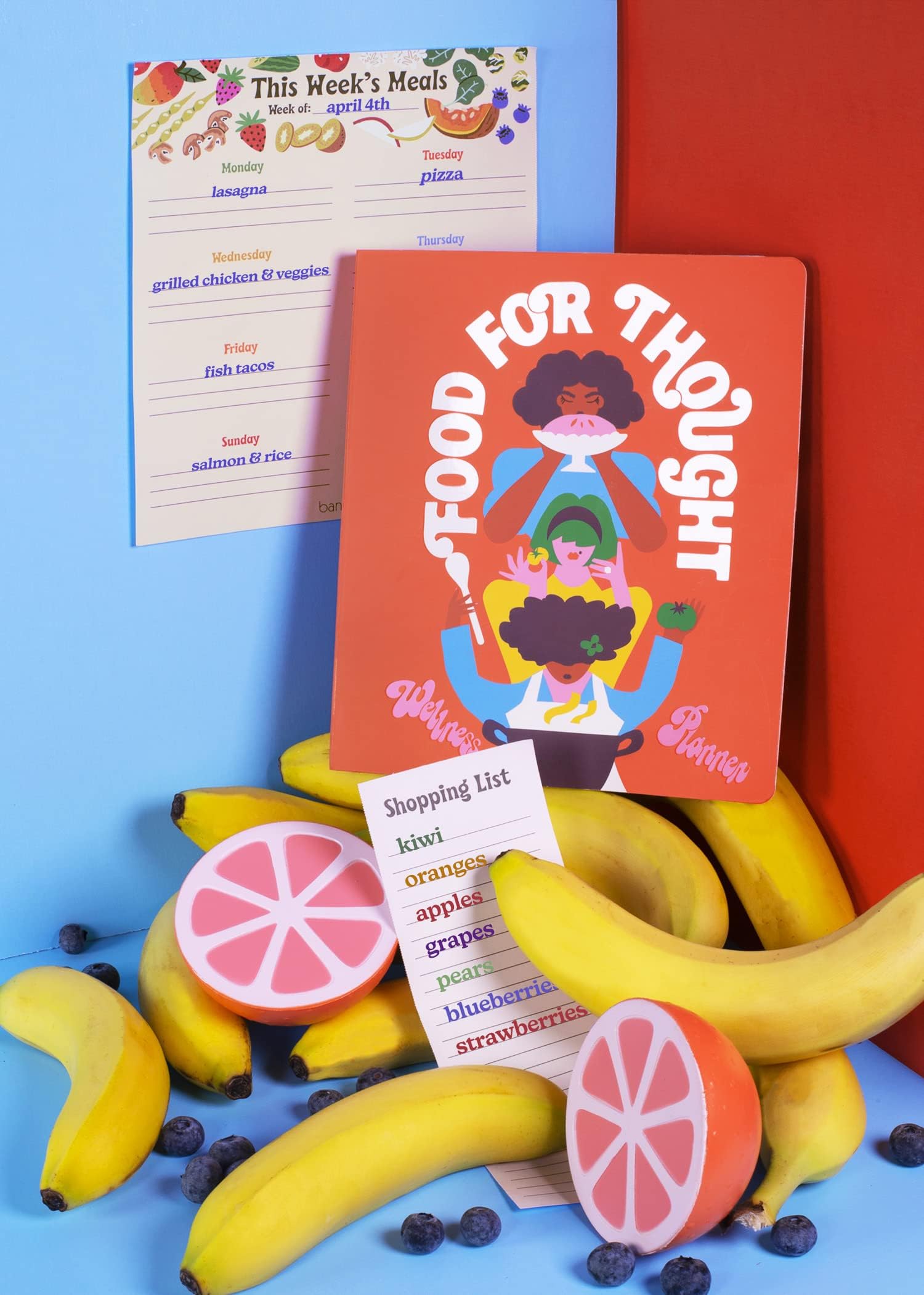 ban.do Weekly Meal Planner with Shopping List, 50 Page Wellness Food Journal, Magnetic Grocery List Notepad for Food Prep, Tutti Frutti