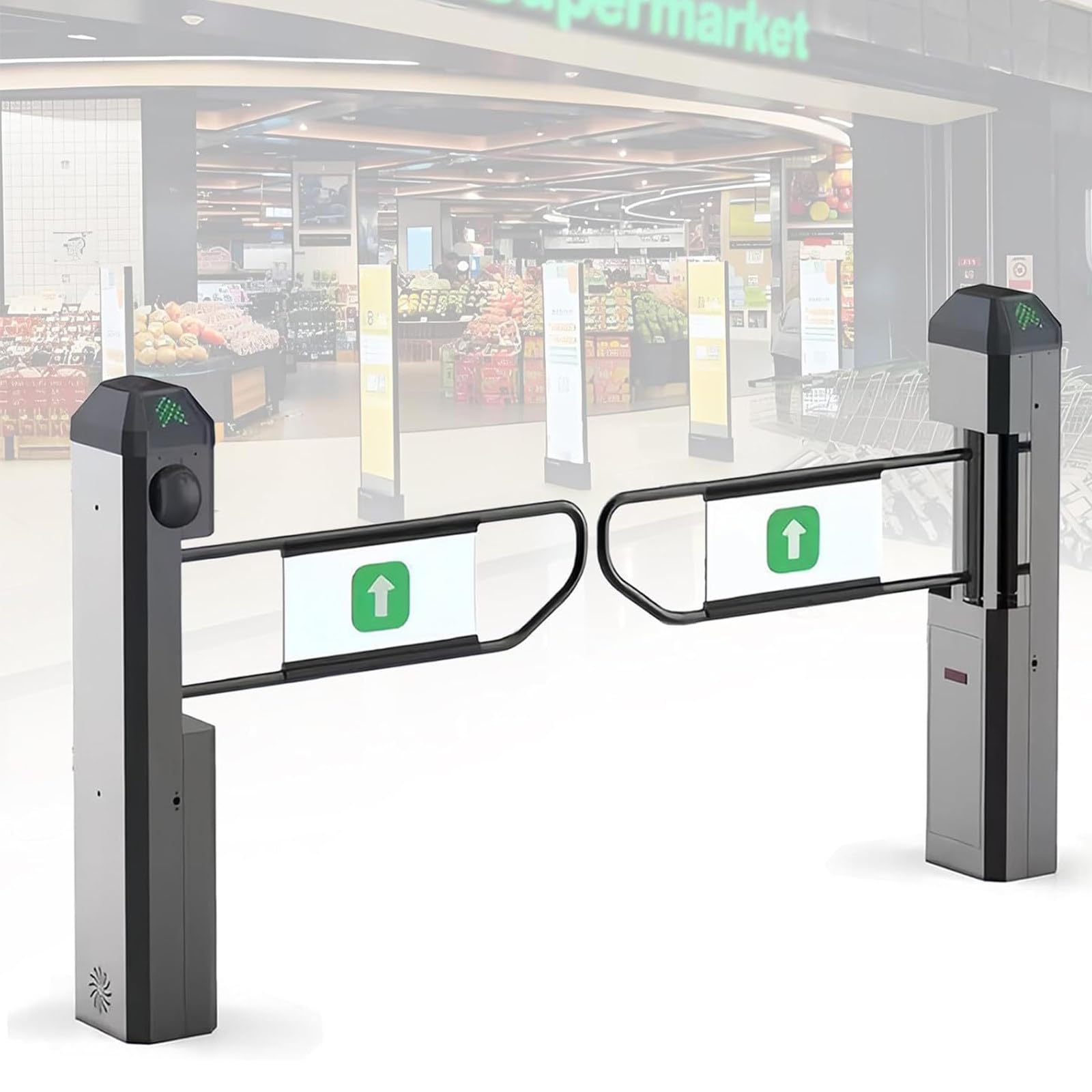 Puerta batiente automática con Radar infrarrojo para supermercados, sensibilidad Ajustable, Luces de Estado de 3 Colores e indicaciones de Voz. Titanium-platedversion