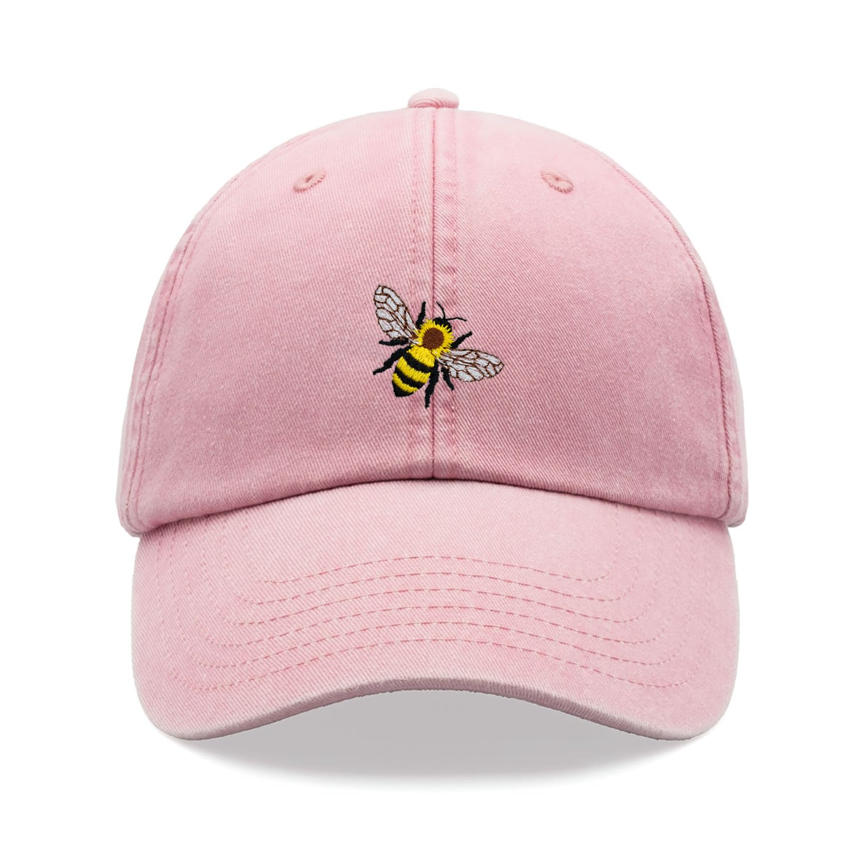 Honey Bee Baseball Cap Vintage Washed Unisex Dad Hat Adjustable Pink