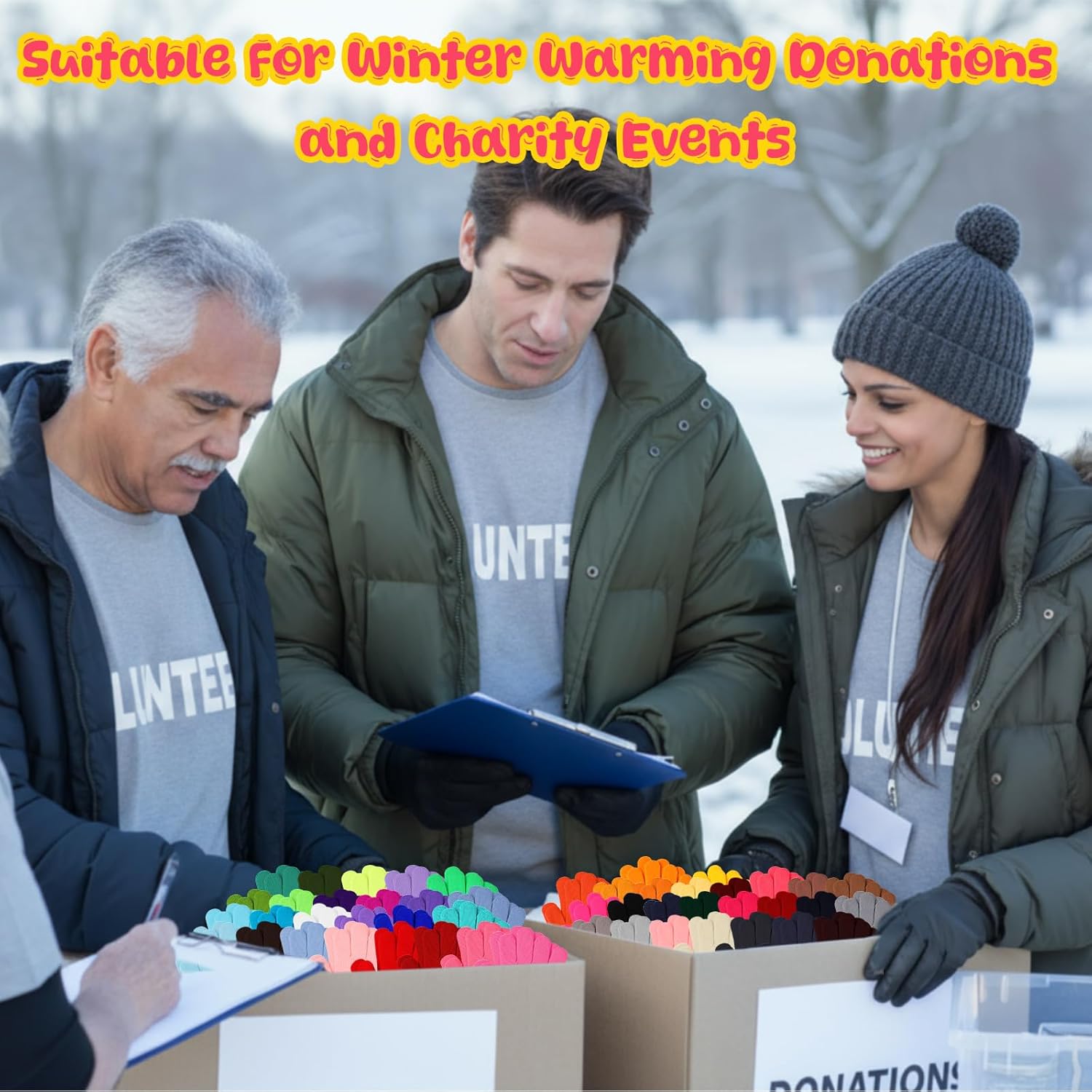 Handepo 200/500 Pairs Kids Gloves Bulk Child Winter Knitted Colorful Stretchy Full Finger Gloves for Christmas Homeless Gifts - Image 4