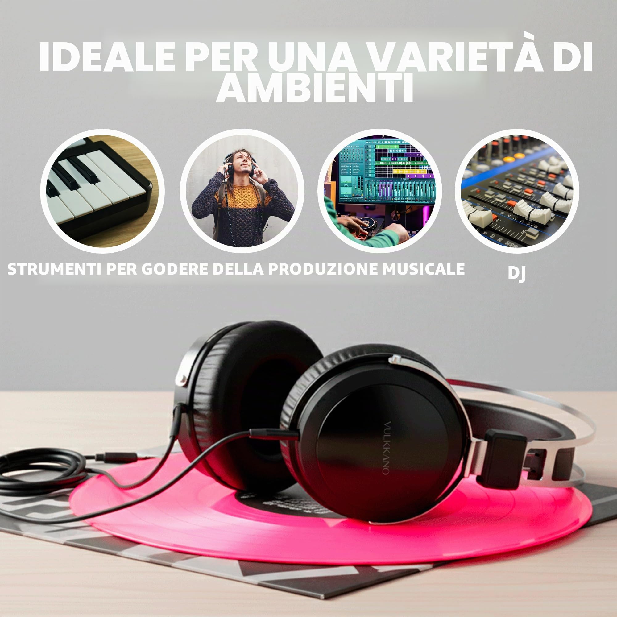 VULKKANO HC10 Turia Cuffie Over-Ear per Studio e DJ con Driver da 50 mm, Suono Neutro e Preciso, Cavo Rimovibile da 1,5 m, Impedenza di 32 Ohm, Risposta in Frequenza da 20 Hz a 20 kHz
