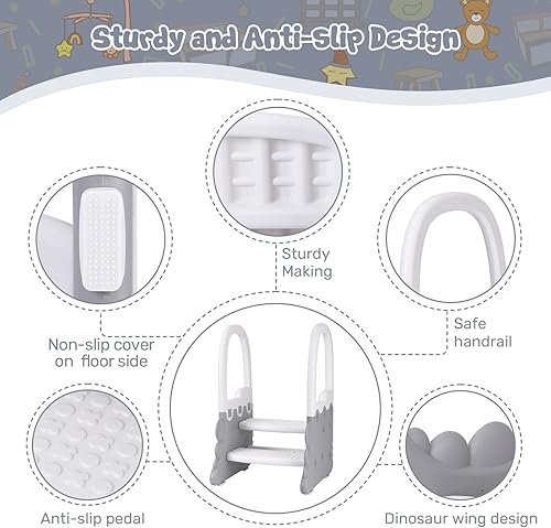 Miniatura 4 de RONIPIC - Taburete de 2 escalones para niños pequeños, taburete antideslizante para encimera de cocina, taburete de inodoro con pasamanos