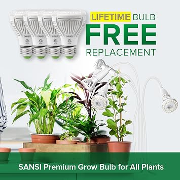 SANSI LED Puck Grow Light, 10W (150 Watt Equiv) Full Spectrum 2-Head Lamp, ON/Off Switch for Plant Shelf+Grow Lights for Indoor Plants, 40W Clip-on Gooseneck Grow Light