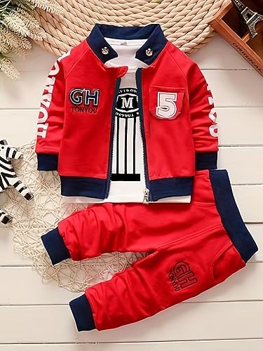 Miniatura 2 de Conjunto de ropa para bebé niño chaqueta + camiseta + pantalones de tres piezas ropa deportiva para recién nacido