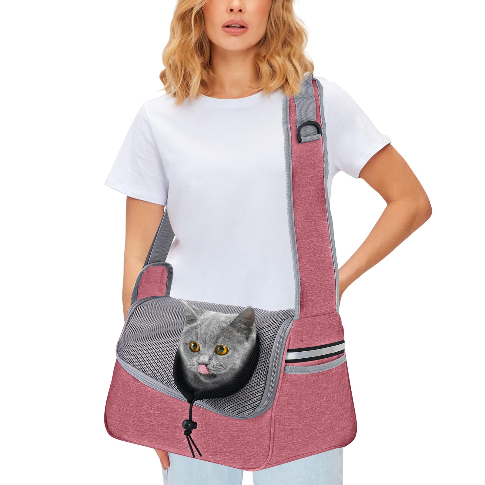 PETCUTE Bolso de Hombro para Mascotas,Bolsa de Transporte para Perros y Gatos con Correa de Seguridad Interior,Bolsa de Viaje para Mascotas con Correa de Hombro Ajustable,Bolsillos,Máx 5kg