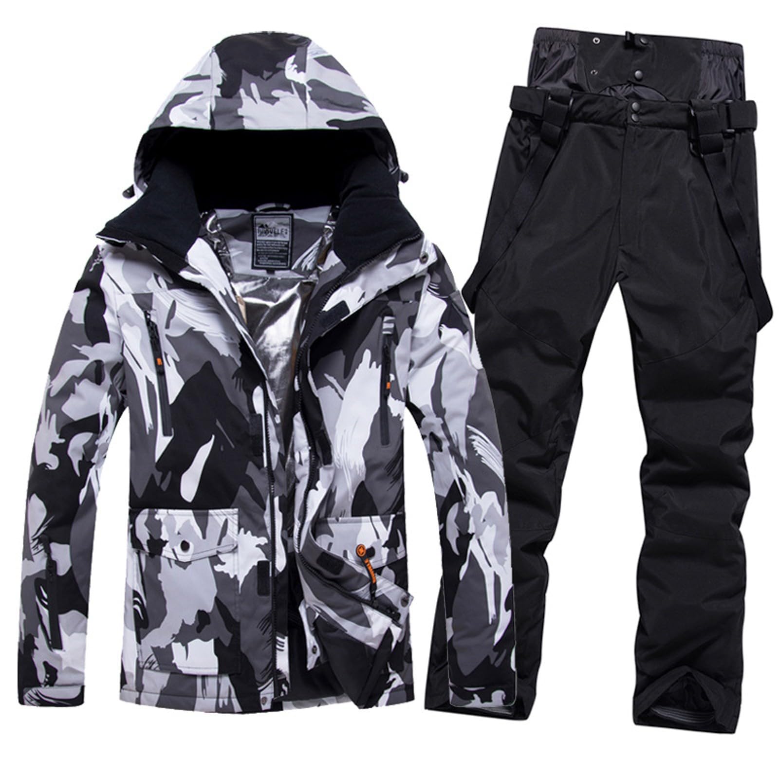 Generisch Skianzug Herren, Ski Jacke und Hosen Set, Winter Warme Schneeanzug Herren, Wasserdicht Winddicht Ski Anzug Männer 2 teilig Set für Wandern Klettern Isoliertes Snowboarden Warm Insoliert