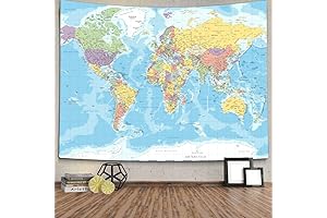Laminated World Map Wall Hanging Tapestry for Kids Students