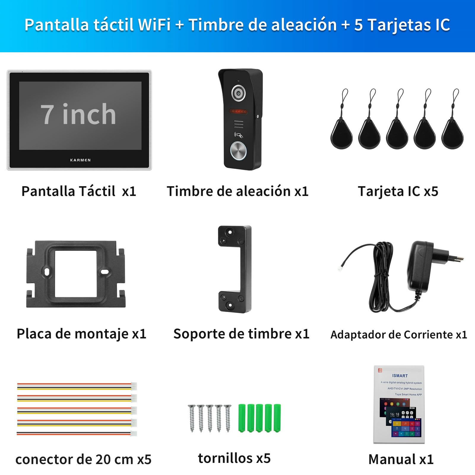 Karmen Wideofon WiFi do domu, współpracuje z Alexą, zewnętrzny dzwonek do drzwi ze stopu 1080P, odblokowanie RFID, nagrywanie wideo z wykrywaniem ruchu
