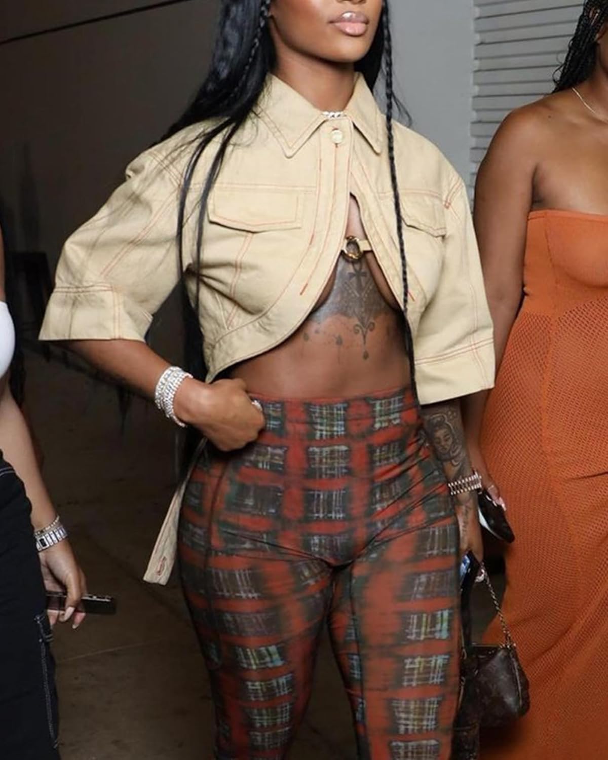 Jackets for Women Casual Short Sleeve Sexy Cropped Denim Jacket Cut Out Button Down Top Clubwear - Image 3