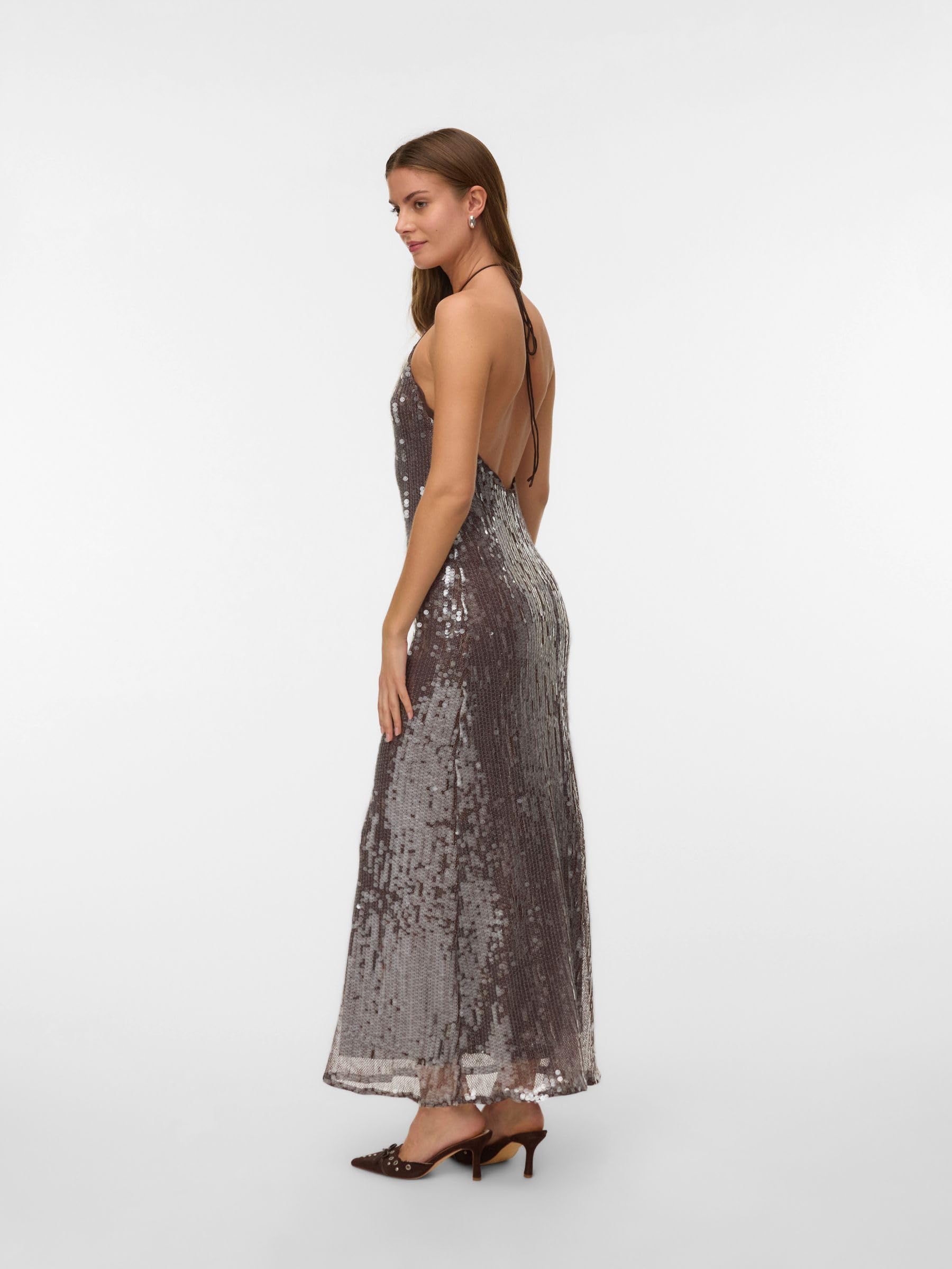 Vero Moda Vmzenia Halterneck Long Dress Sequin Exp Vmzenia - Abito Lungo con Collo Alto Donna (Pacco da 1)