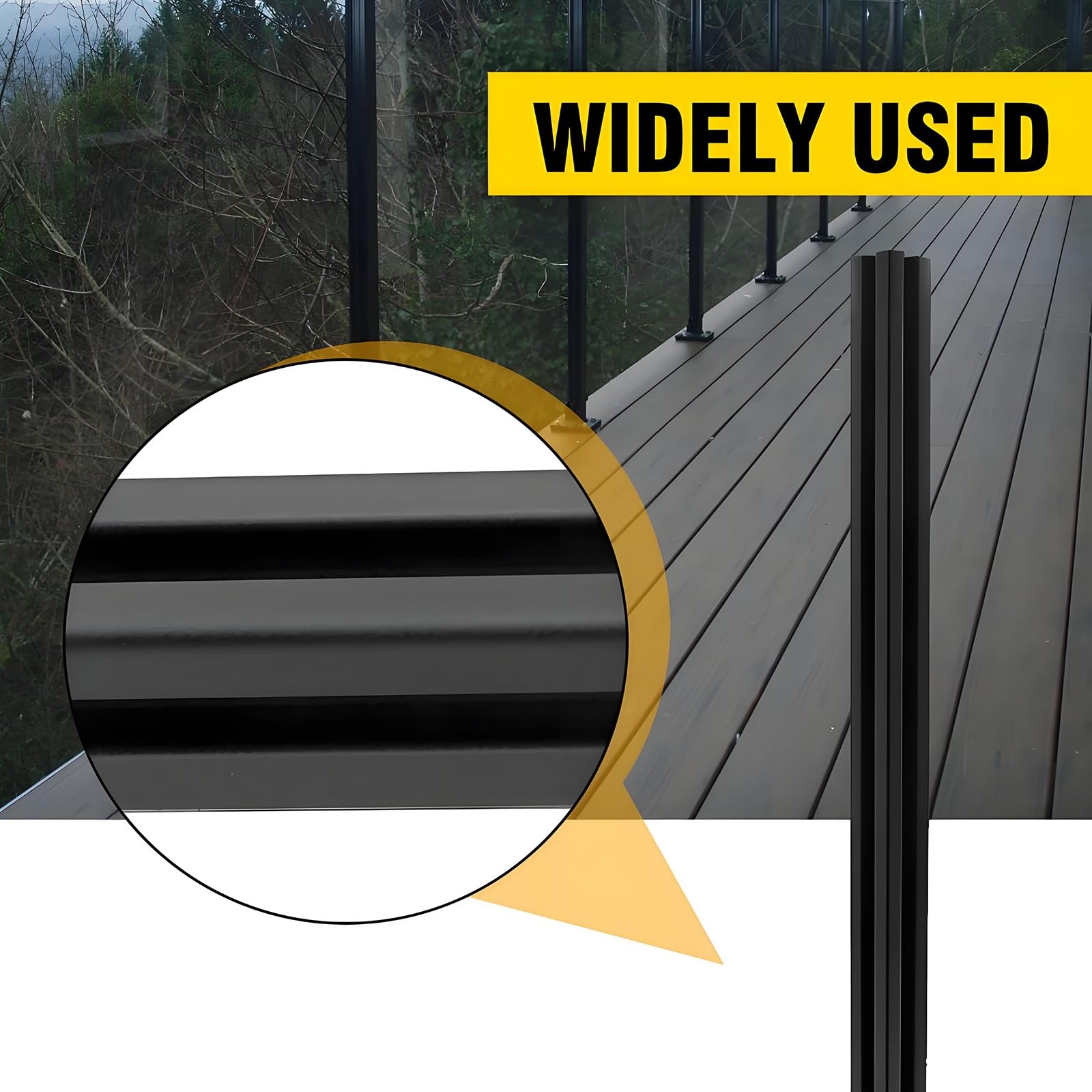 Zestaw szklanych balustrad balkonowych ze stali nierdzewnej, 304 słupki, do wewnątrz i na zewnątrz, szklana balustrada, wysokość 95 cm, kompletne akcesoria do pokładów (czarno-średnia)
