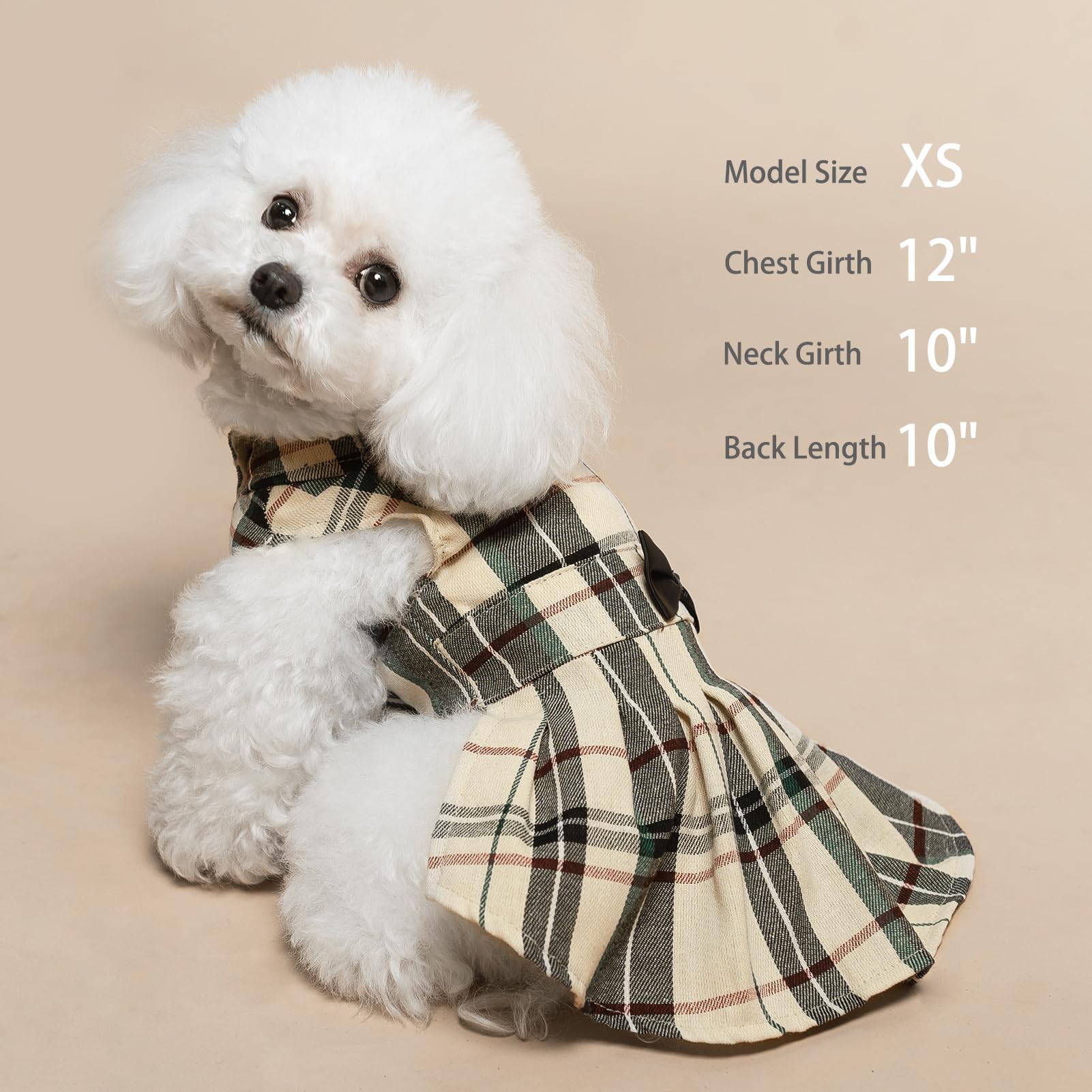 PUPTECK Classic Plaid Dog Dress Cute Puppy Clothes Outfit Small