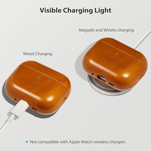 Miniatura 6 de Belemay Funda de piel encerada con aceite hecha a mano para AirPods Pro 3 generación (2025), piel de vaca auténtica, pátina de dos tonos suave y