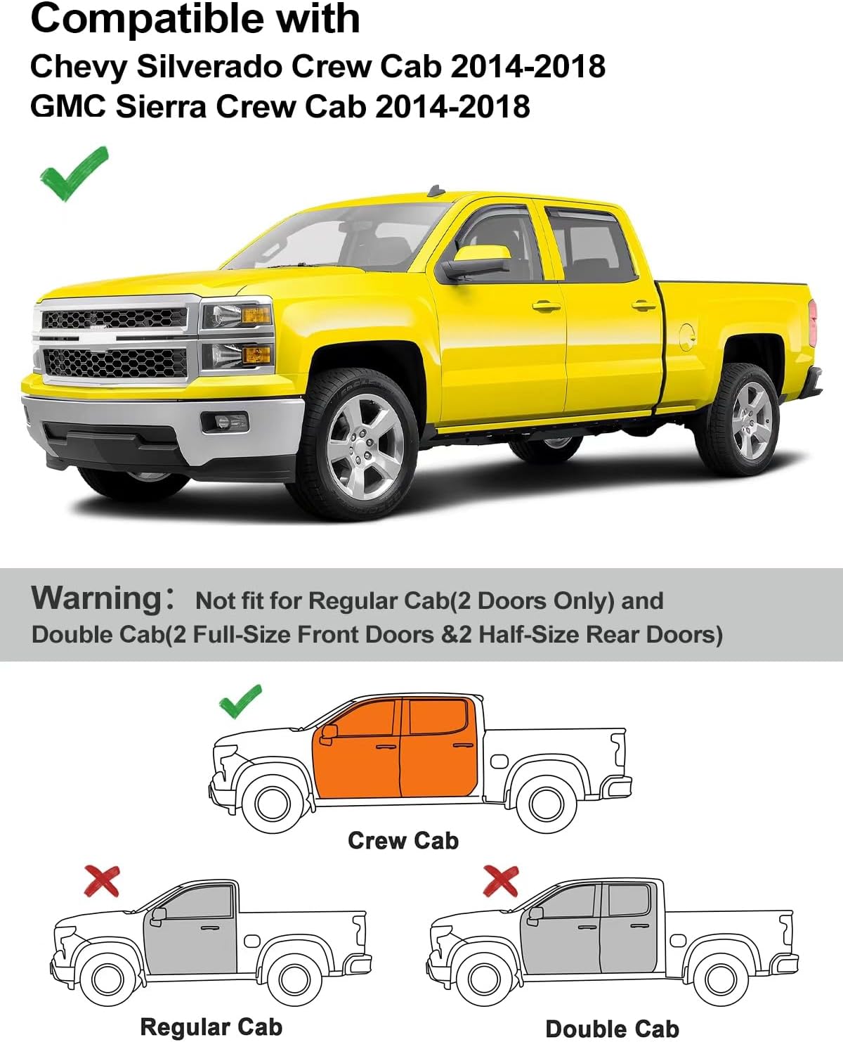 in-Channel Window Rain Guards Fit for Chevrolet(Chevy) Silverado/GMC Sierra 2014-2018 Crew Cab Rain Guards Extra Durable Window Deflectors Visors Vent Visors Vent Shades Truck Accessories